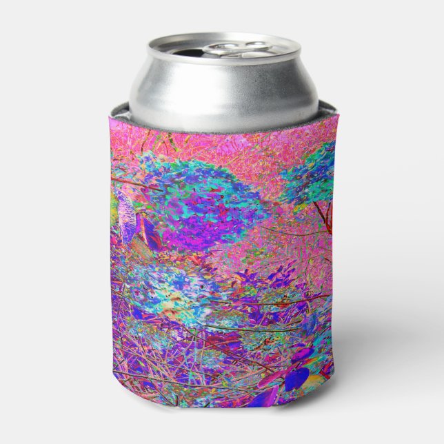 Abstrakte Lila und Blue Hydrangea mit Magenta Dosenkühler (Kanne Vorderseite)