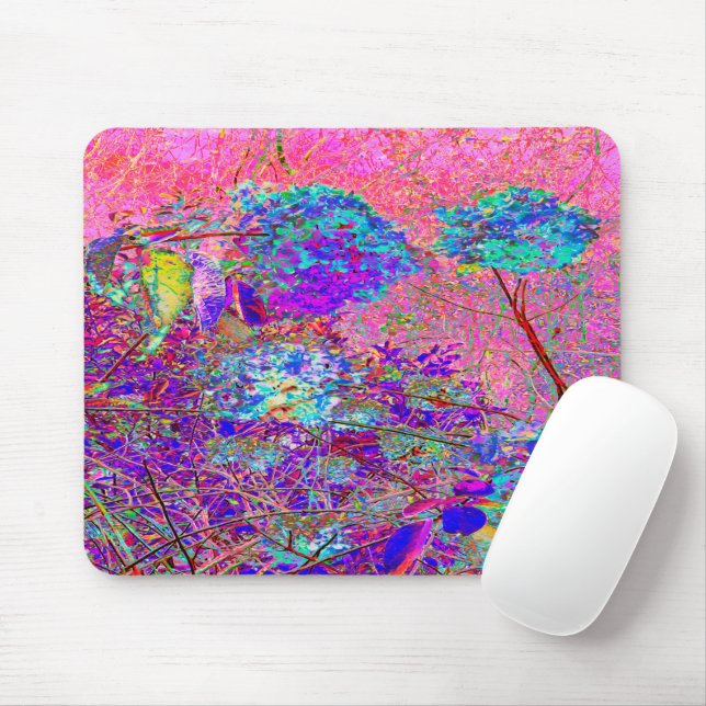 Abstrakte Lila und Blue Hydrangea mit Magenta Mousepad (Mit Mouse)