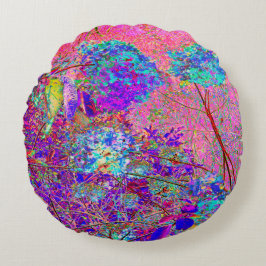 Abstrakte Lila und Blue Hydrangea mit Magenta Rundes Kissen
