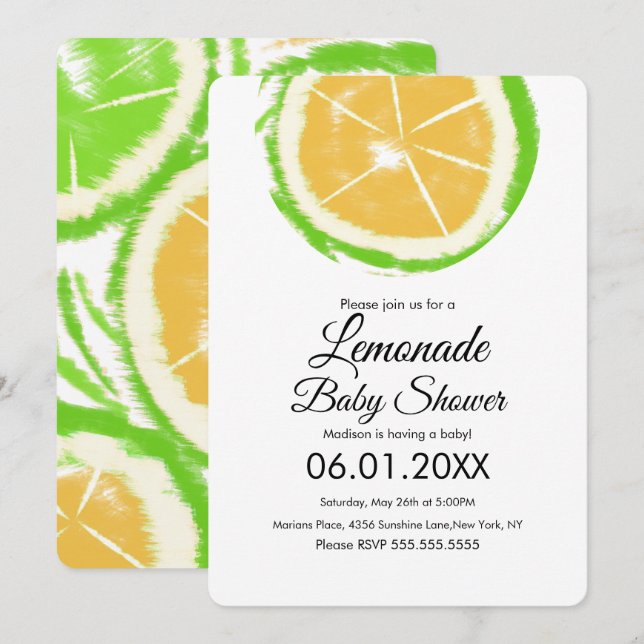 Abstrakte Limone Citrus Gelbe Zitronenspülung Kind Einladung (Vorne/Hinten)