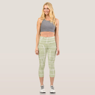 abstrakte Line Art blassgrün und weiß Capri Leggings