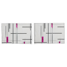 Abstrakte Linear Art Black, Silver & Fuschia Kissenbezug