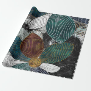 Abstrakte Lineararbeit florale Kunst mit fetten Pe Geschenkpapier