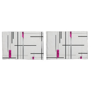 Abstrakte lineare Kunst Schwarz, Silber & Fuschia Kissenbezug