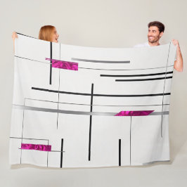 Abstrakte lineare Kunstfarbe Schwarz, Silber, Fusc Fleecedecke