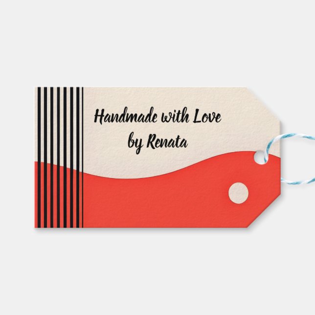 Abstrakte Lineare Moderne Kunst in Schwarz & Orang Geschenkanhänger (Vorderseite (Horizontal))