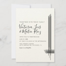 Abstrakte Lines Schwarz-weiß Beige Hochzeit Einladung