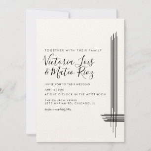 Abstrakte Lines Schwarz-weiß Beige Hochzeit Einladung