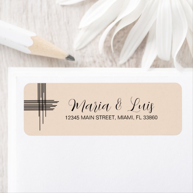 Abstrakte Lines Tan Wedding Label (Insitu)