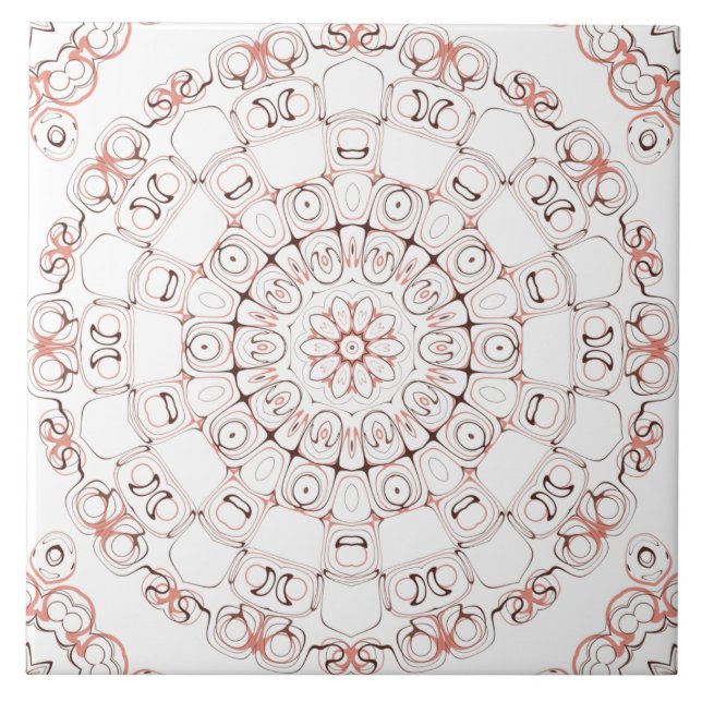 Abstrakte Linie Art Mandala in Braun & Peach Tones Fliese (Vorderseite)