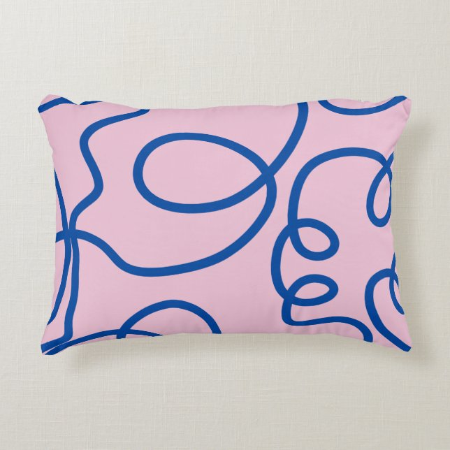 Abstrakte Linie Art Retro Rosa und Blau Dekokissen (Vorderseite)