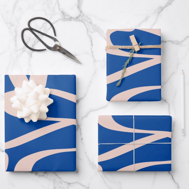 Abstrakte Linie Blau Geschenkpapier Set (Vorderseite)