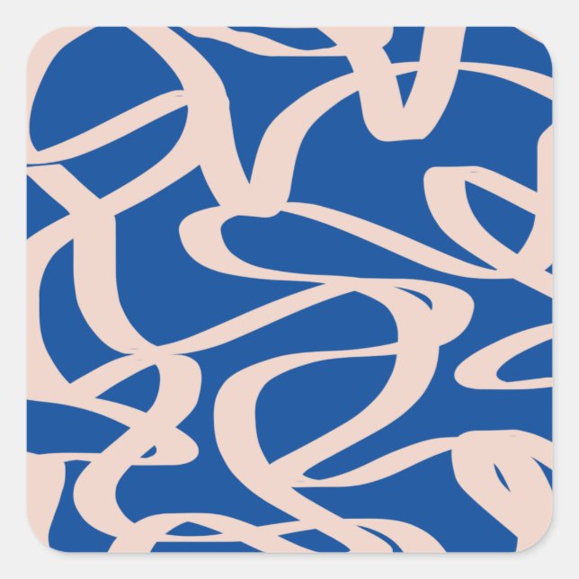Abstrakte Linie Blau Quadratischer Aufkleber (Vorderseite)