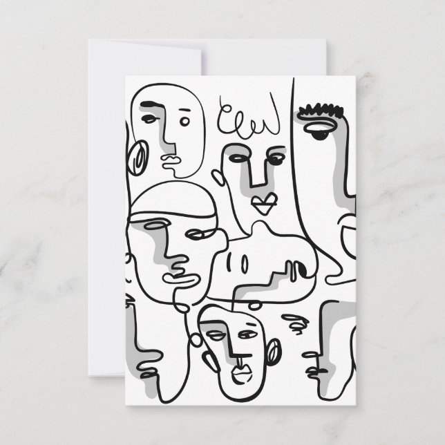 Abstrakte Linie Kunst, Abstrakte Gesichter Zeichne Dankeskarte (Vorderseite)