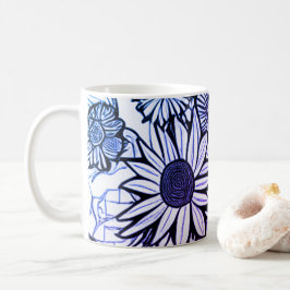 Abstrakte Linie Zeichnend Blumenkunst Lila Blau Kaffeetasse