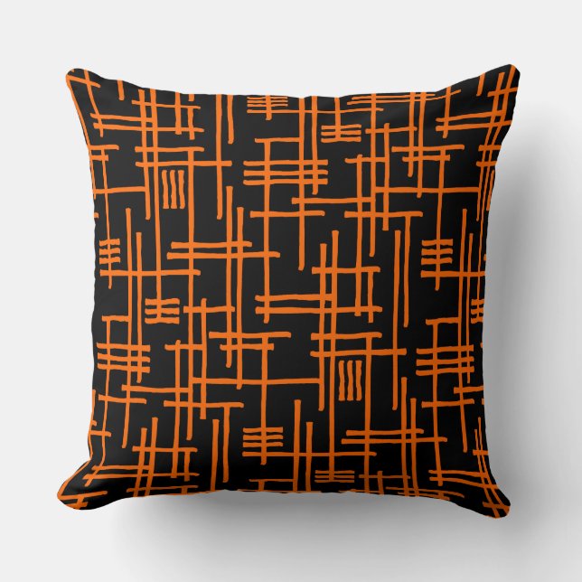 Abstrakte Linien 120923 - Orange auf Schwarz Kissen (Vorderseite)