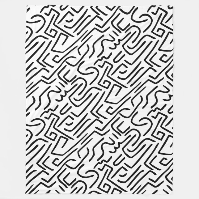 Abstrakte Linien 130318(b) - Schwarz auf Weiß Fleecedecke (Vorderseite)