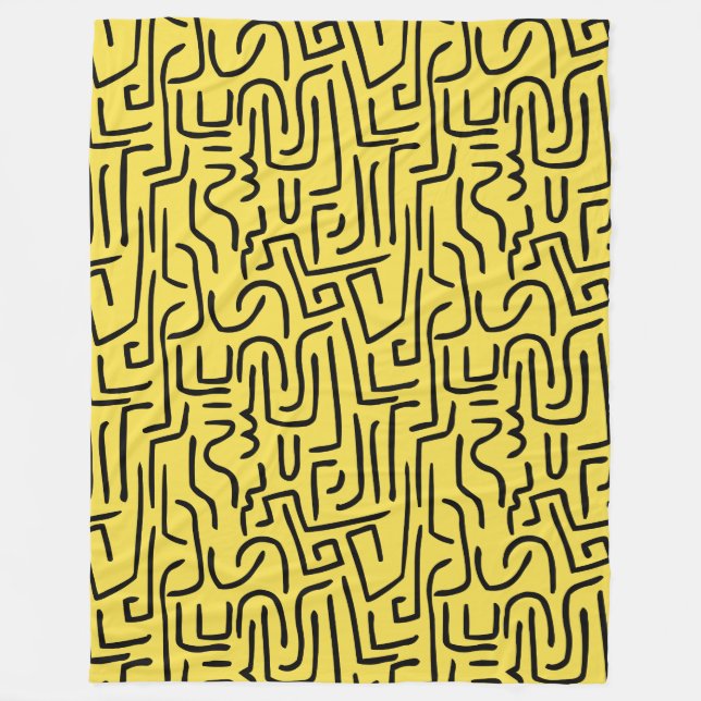 Abstrakte Linien 130318 - Schwarz auf #fff300 Gelb Fleecedecke (Vorderseite)