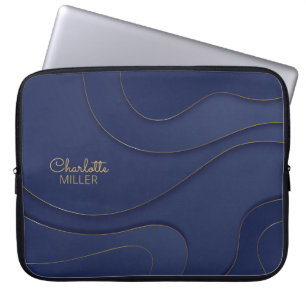 Abstrakte Linien der Marine mit Individuelle Name Laptopschutzhülle