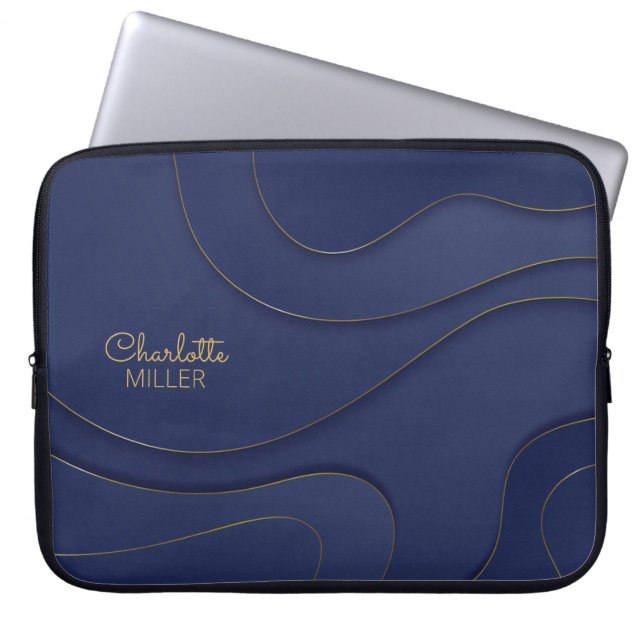 Abstrakte Linien der Marine mit Individuelle Name Laptopschutzhülle (Vorderseite)