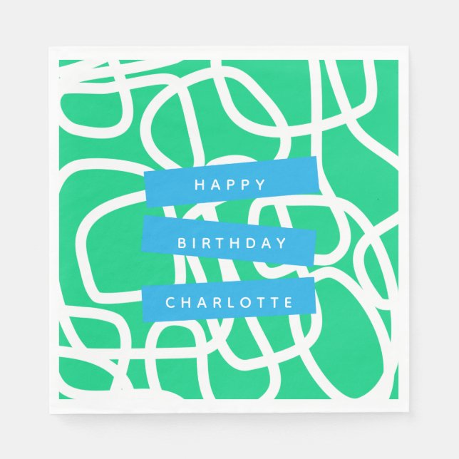 Abstrakte Linien - Grüner Niedliche Geburtstag - k Serviette (Vorderseite)