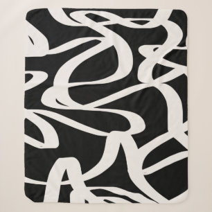 Abstrakte Linien Moderne Schwarz-Beige-Creme wirbe Sherpadecke