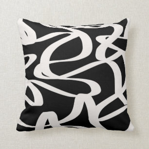 Abstrakte Linien Moderne Schwarz und Beige Creme W Kissen
