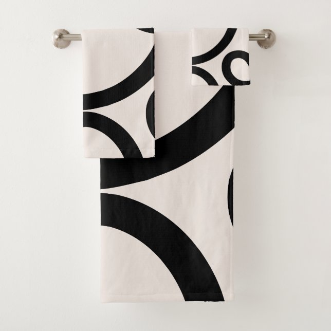 Abstrakte Linien Schwarz/Weiß Badhandtuch Set (Insitu)