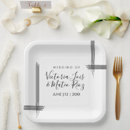 Abstrakte Linien Schwarz-weiß Moderne Hochzeit Pappteller