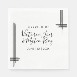 Abstrakte Linien Schwarz-weiß Moderne Hochzeit Serviette