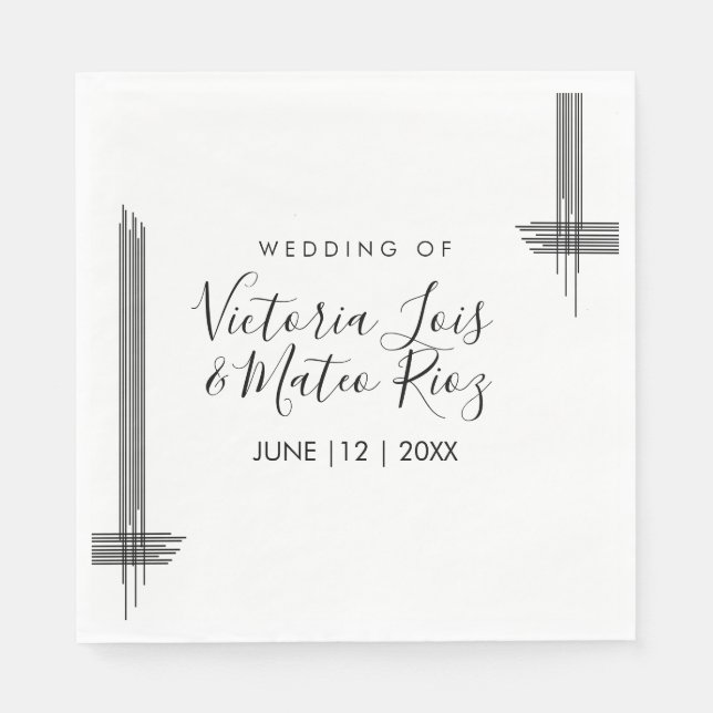 Abstrakte Linien Schwarz-weiß Moderne Hochzeit Serviette (Vorderseite)