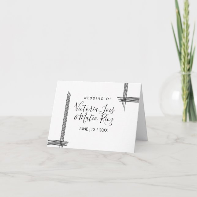 Abstrakte Linien Schwarz-weiß Moderner Hochzeitsti Dankeskarte (Vorderseite)