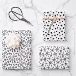 Abstrakte Linien und Punktmuster in Schwarzweiß Geschenkpapier Set