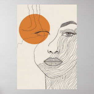 Abstrakte Linienkunst Gesicht. Linienzeichnung Fra Poster