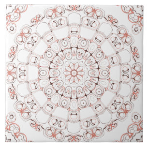 Abstrakte Linienkunst-Mandala in Braun- und Pfirsi Fliese
