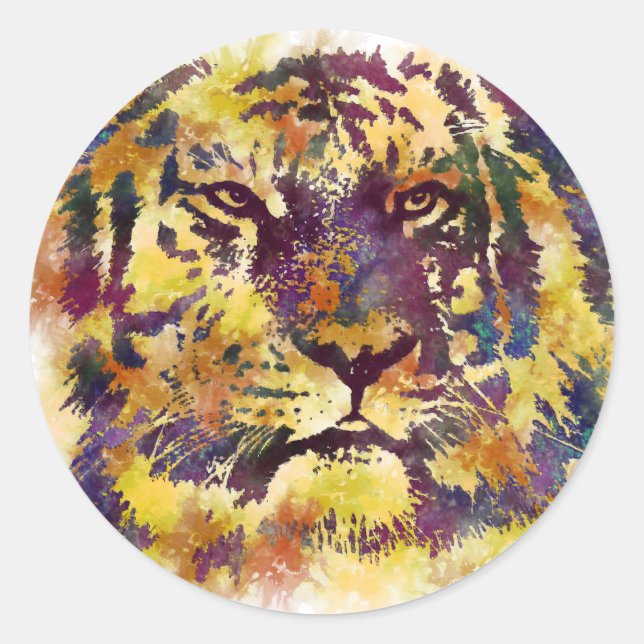 Abstrakte Lion Paintning Runder Aufkleber (Vorderseite)