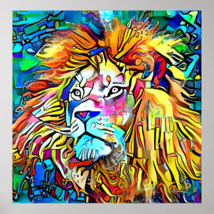 Abstrakte Lion Portrait-Malerei Poster