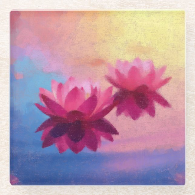 Abstrakte Lotus-Blume Glasuntersetzer (Vorderseite)