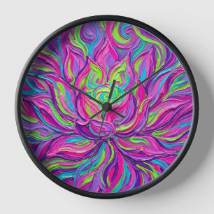 Abstrakte Lotusblüten-Neon-Vibrant-Öl-Kunstuhr Uhr