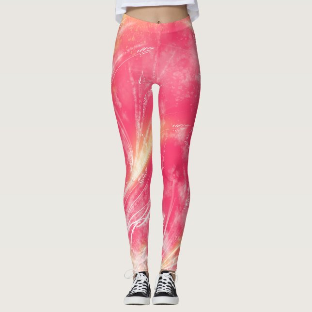 Abstrakte Lüster und Glühwürmchen Rot Leggings (Vorderseite)