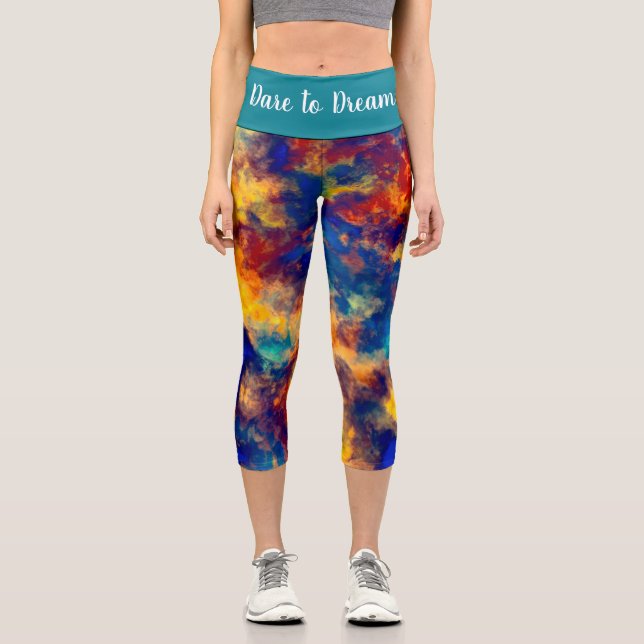 Abstrakte Malerei Blaugelbe Capri Leggings (Vorderseite)