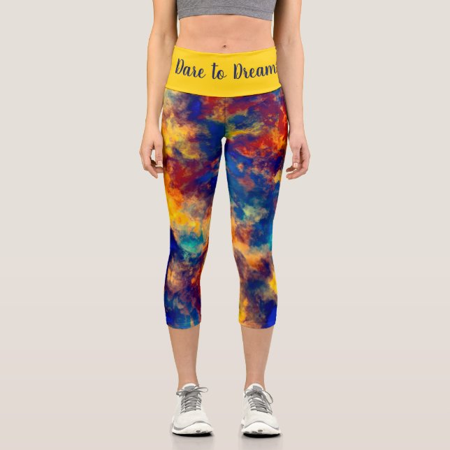 Abstrakte Malerei Blaugelbe Capri Leggings (Vorderseite)