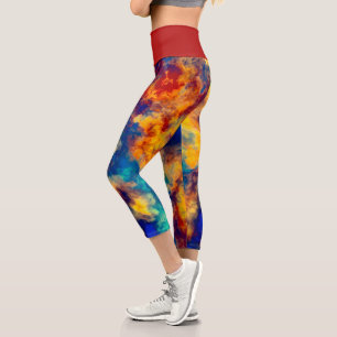 Abstrakte Malerei Blaugelbe Capri Leggings