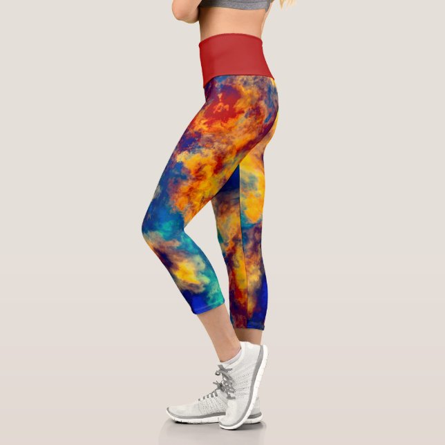 Abstrakte Malerei Blaugelbe Capri Leggings (Links)