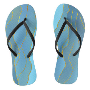 Abstrakte Malerei der Blue Watercolor Gold Line Dr Flip Flops