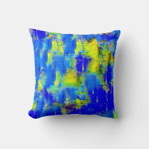 Abstrakte Malerei in Blau und Gelb 2 Kissen