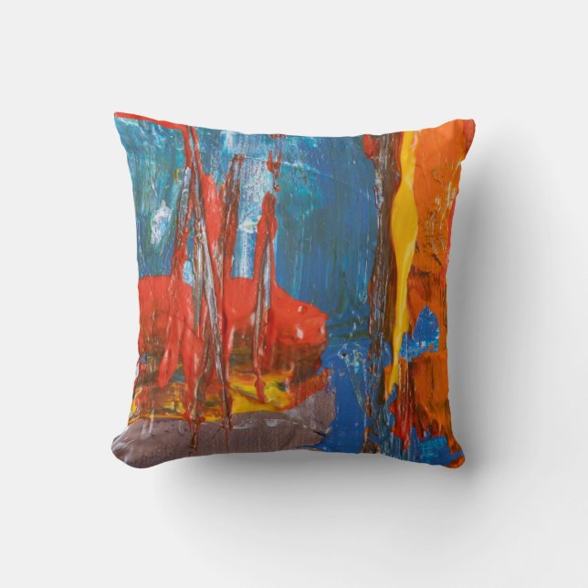 Abstrakte Malerei in Blau und Orange Kissen (Vorderseite)