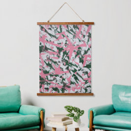 Abstrakte Malerei in Rosa und Grün Wandteppich Mit Holzrahmen