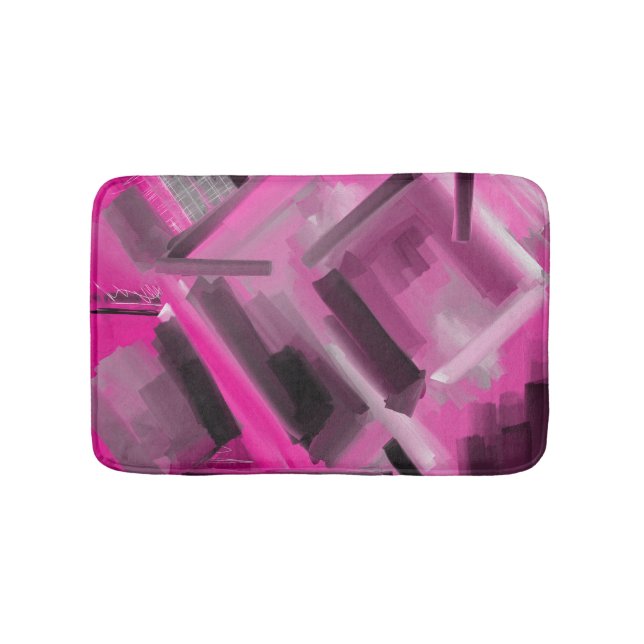 Abstrakte Malerei in Rosa und Schwarz Badematte (Vorderseite)