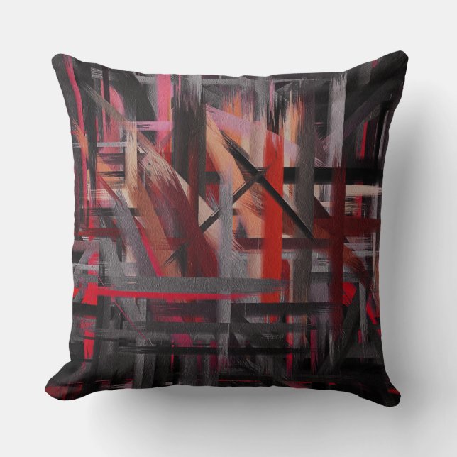 Abstrakte Malerei in Rot-Schwarz-Rosa Kissen (Vorderseite)